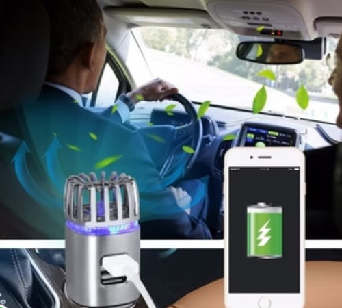 2-in-1 Ionic Car Air Purifier & Dual USB Fast Charger – Eliminate Smoke, Dust & Odors Instantly