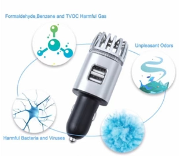 2-in-1 Ionic Car Air Purifier & Dual USB Fast Charger – Eliminate Smoke, Dust & Odors Instantly