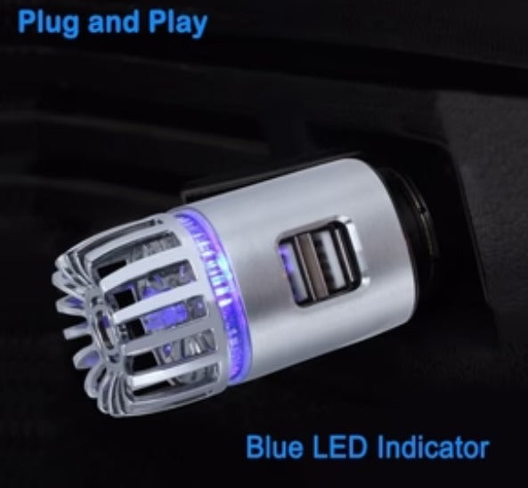 2-in-1 Ionic Car Air Purifier & Dual USB Fast Charger – Eliminate Smoke, Dust & Odors Instantly