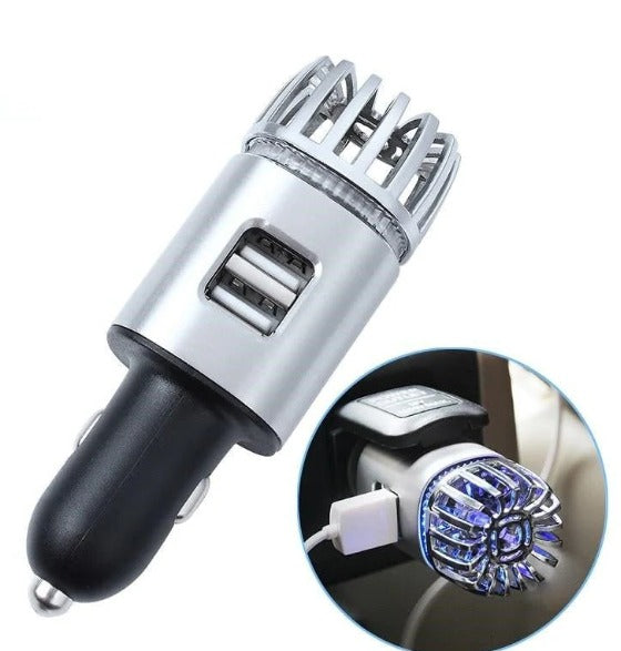2-in-1 Ionic Car Air Purifier & Dual USB Fast Charger – Eliminate Smoke, Dust & Odors Instantly