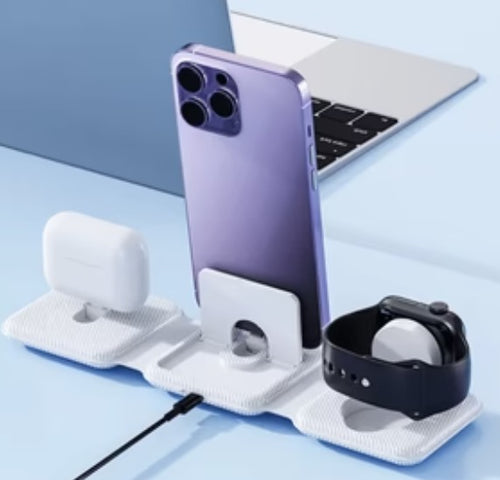 3-in-1 Foldable Magnetic Wireless Charging Station – 15W Fast Charge for iPhone, Apple Watch & AirPods