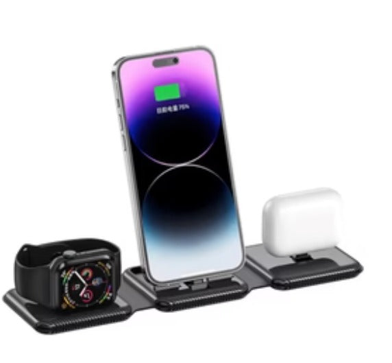 3-in-1 Foldable Magnetic Wireless Charging Station – 15W Fast Charge for iPhone, Apple Watch & AirPods
