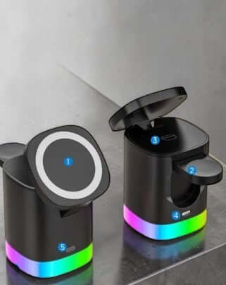 Wireless Charger with Foldable Phone Holder and RGB Light – شاحن