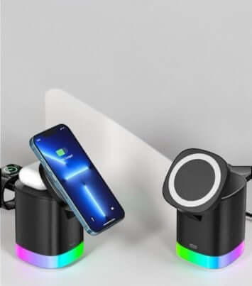 Wireless Charger with Foldable Phone Holder and RGB Light – شاحن