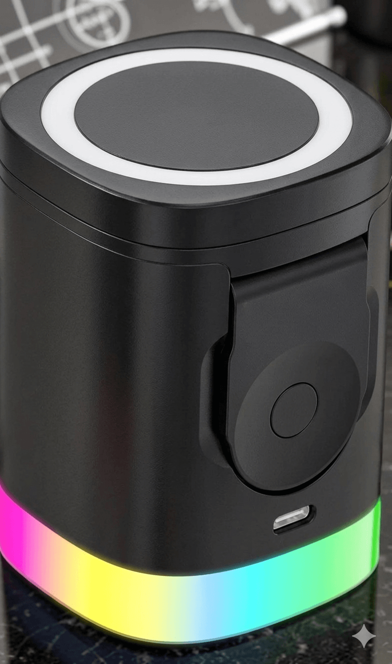 Wireless Charger with Foldable Phone Holder and RGB Light – شاحن