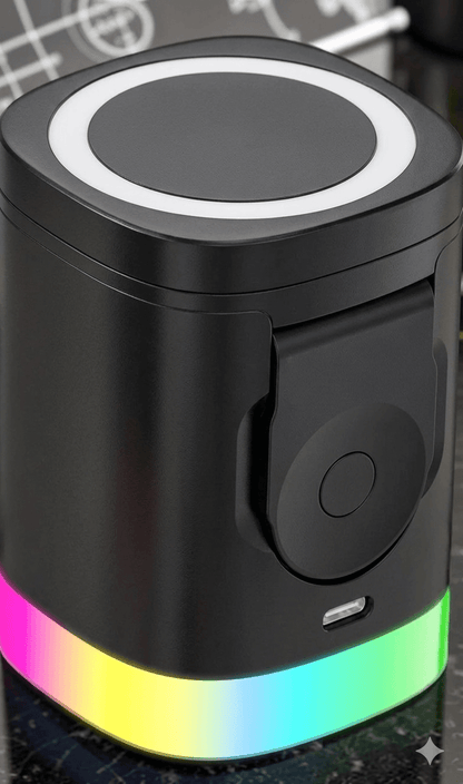 Wireless Charger with Foldable Phone Holder and RGB Light – شاحن